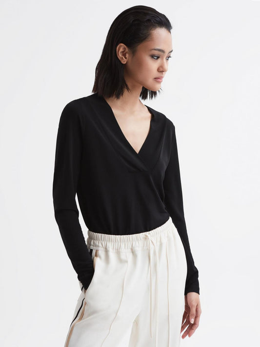 Reiss Tops | Tillie V-Neck Long Sleeve Blouse Black - Women