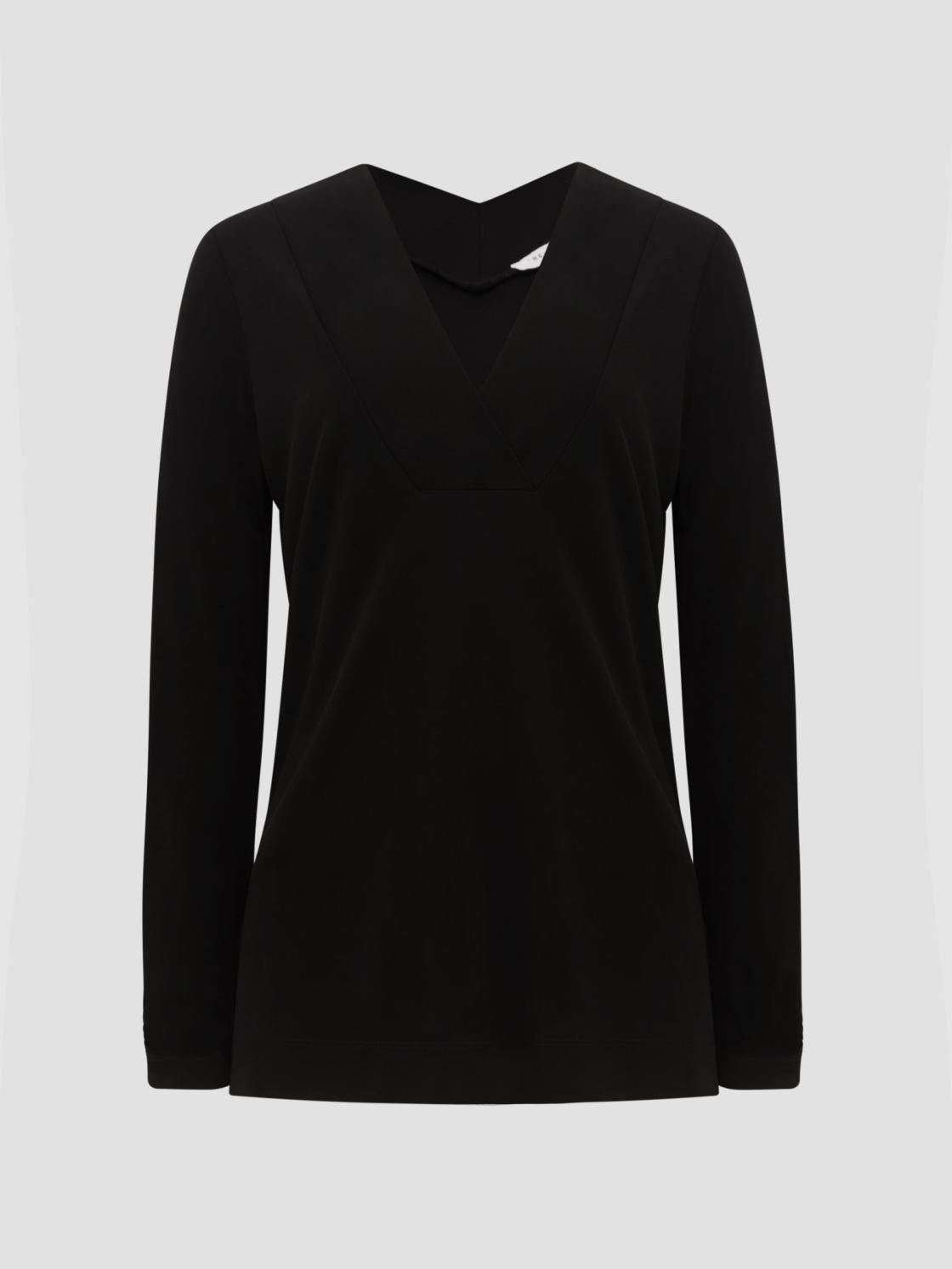 Reiss Tops | Tillie V-Neck Long Sleeve Blouse Black - Women