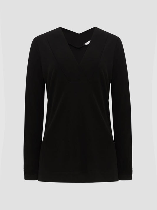 Reiss Tops | Tillie V-Neck Long Sleeve Blouse Black - Women