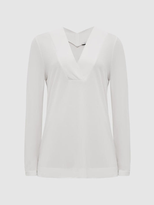 Reiss Tops | Tillie V-Neck Long Sleeve Blouse Black - Women