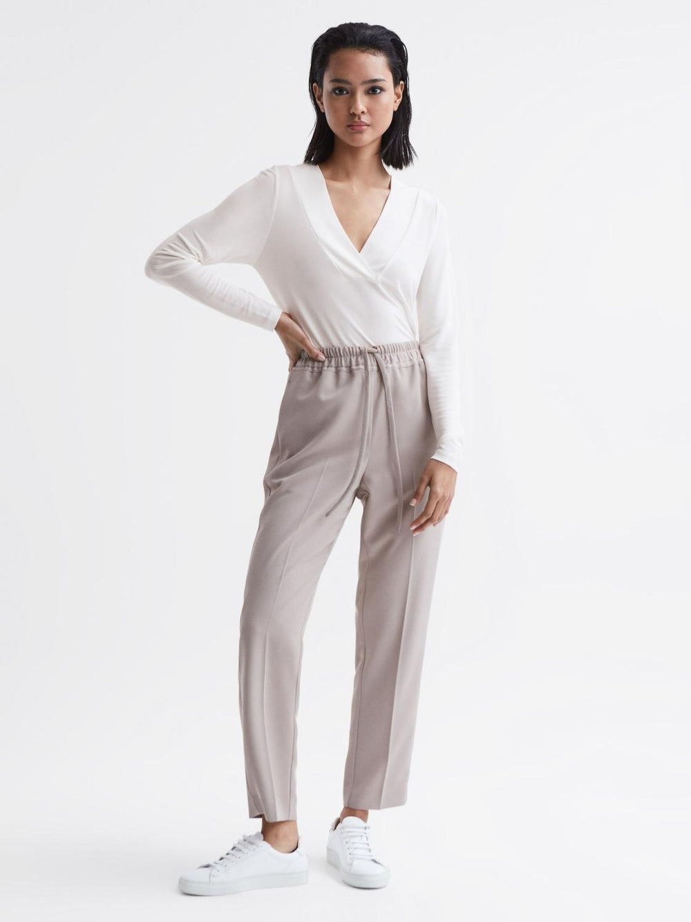 Reiss Tops | Tillie V-Neck Long Sleeve Blouse Black - Women