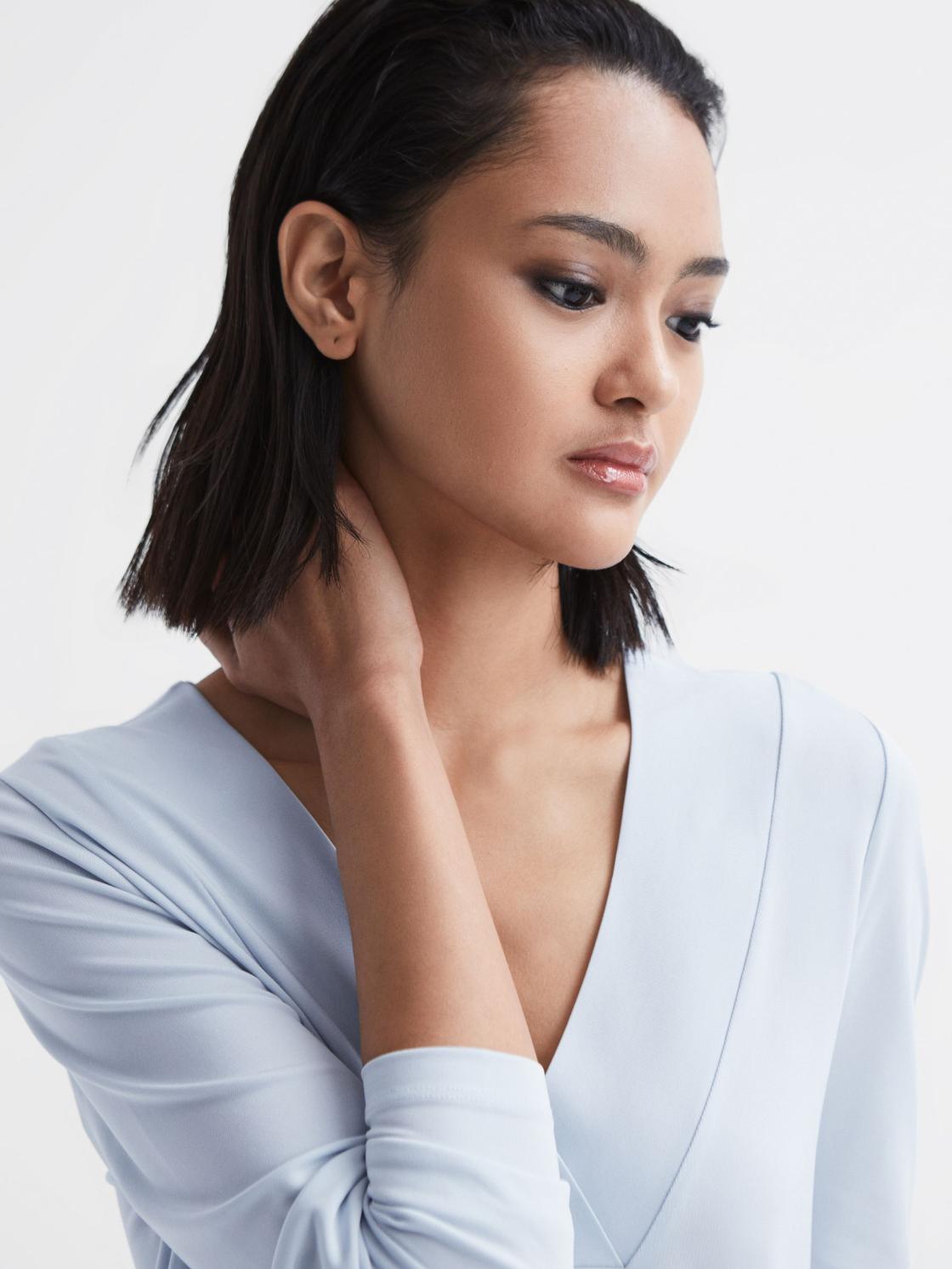 Reiss Tops | Tillie V-Neck Long Sleeve Blouse Black - Women