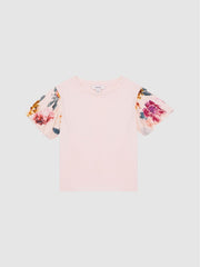 Reiss Tops &amp; Tshirts | Amira Floral Print Puff Sleeve T-Shirt Ivory - Children