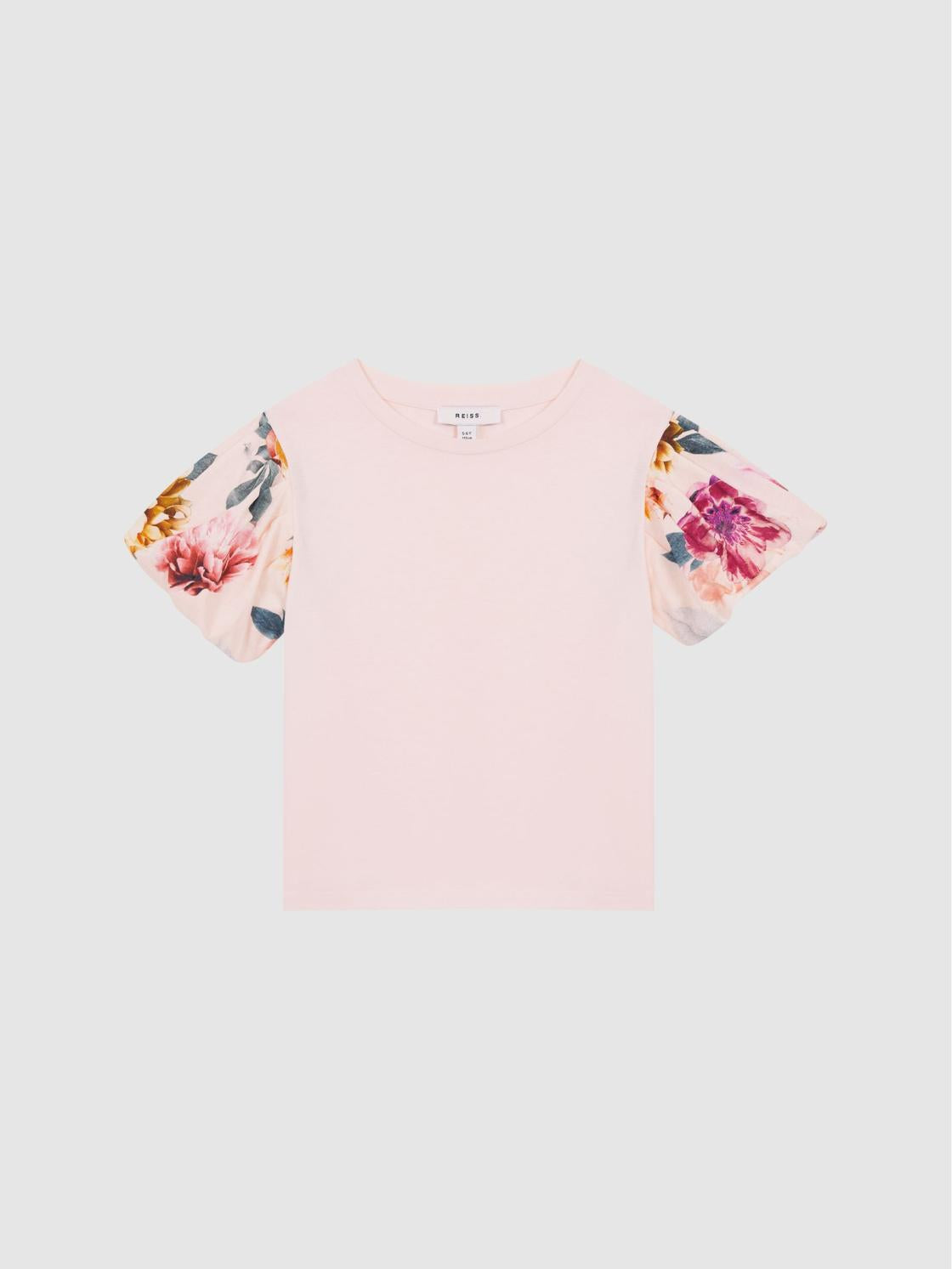 Reiss Tops &amp; Tshirts | Amira Floral Print Puff Sleeve T-Shirt Ivory - Children