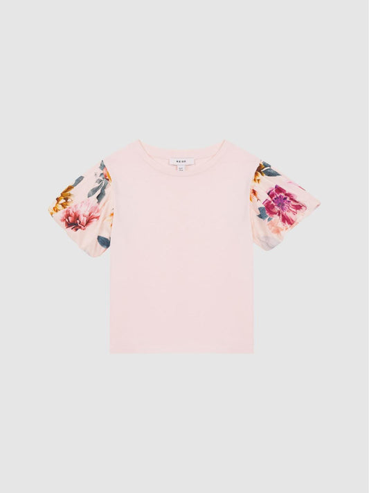 Reiss Tops &amp; Tshirts | Amira Floral Print Puff Sleeve T-Shirt Ivory - Children