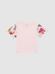 Reiss Tops &amp; Tshirts | Amira Floral Print Puff Sleeve T-Shirt Ivory - Children