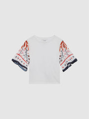 Reiss Tops &amp; Tshirts | Anastasia Flared Printed Sleeve T-Shirt White - Children