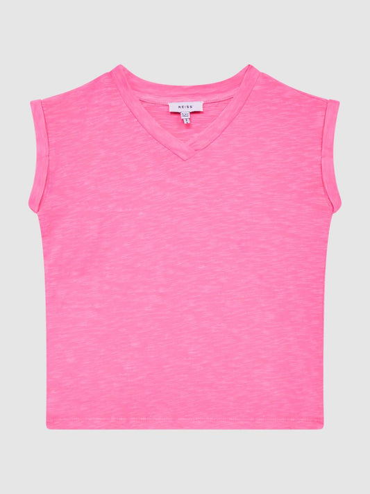 Reiss Tops &amp; Tshirts | Freddie Jersey V-Neck T-Shirt Pink - Children