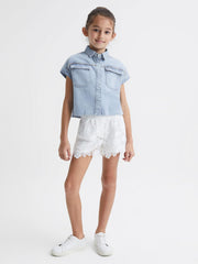 Reiss Tops &amp; Tshirts | Sandie Denim Crop Top Mid Blue - Children
