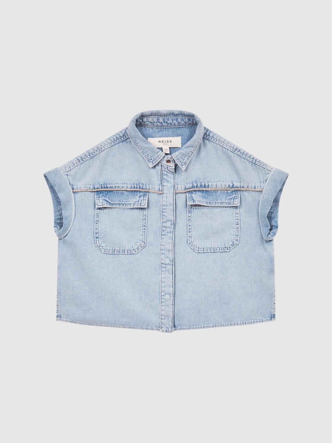 Reiss Tops &amp; Tshirts | Sandie Denim Crop Top Mid Blue - Children