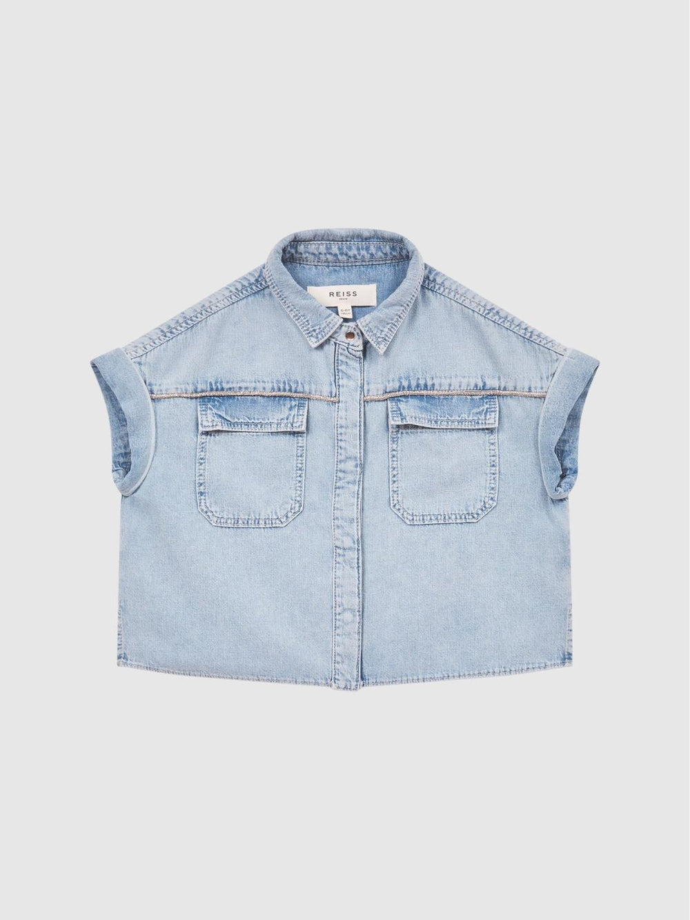 Reiss Tops &amp; Tshirts | Sandie Denim Crop Top Mid Blue - Children