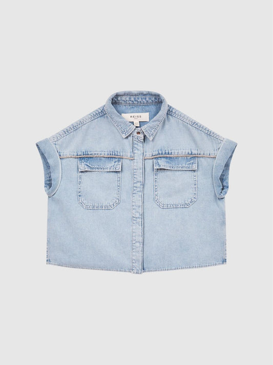Reiss Tops &amp; Tshirts | Sandie Denim Crop Top Mid Blue - Children
