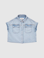 Reiss Tops &amp; Tshirts | Sandie Denim Crop Top Mid Blue - Children