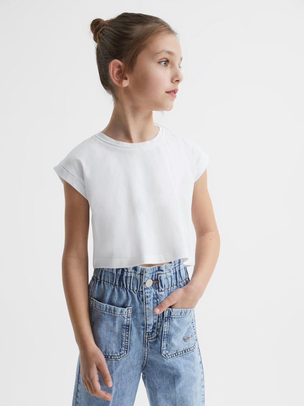 Reiss Tops &amp; Tshirts | Terry Cotton Crew Neck Cropped T-Shirt Pink - Children