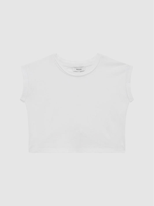 Reiss Tops &amp; Tshirts | Terry Cotton Crew Neck Cropped T-Shirt White - Children