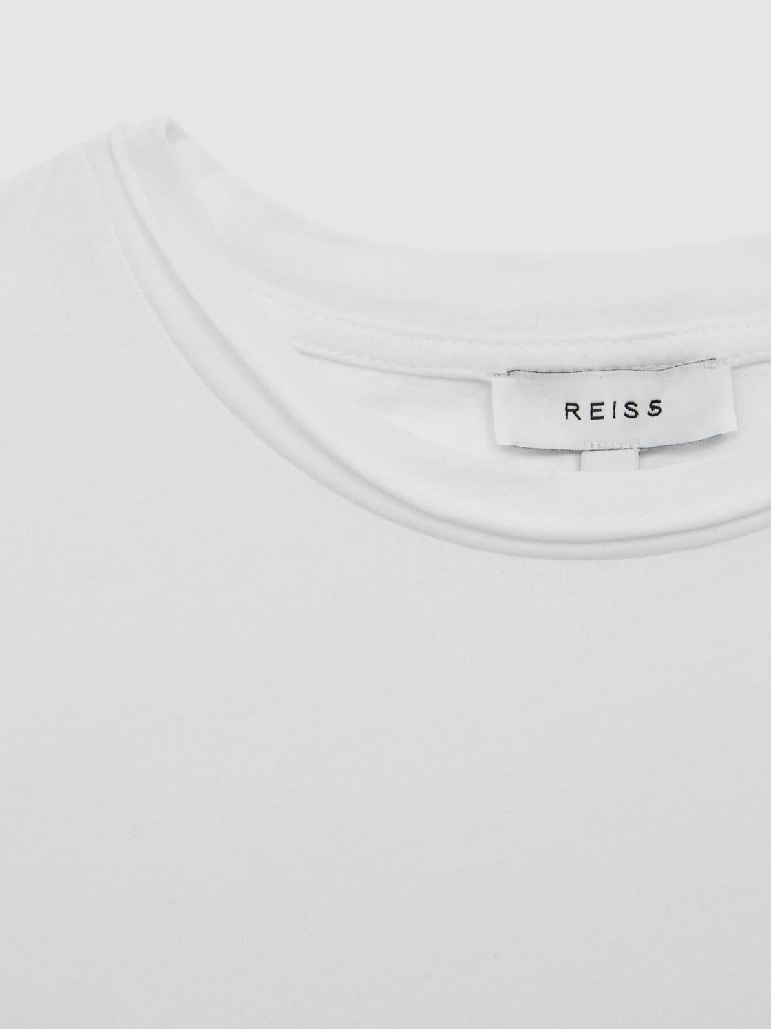 Reiss Tops &amp; Tshirts | Terry Cotton Crew Neck Cropped T-Shirt White - Children
