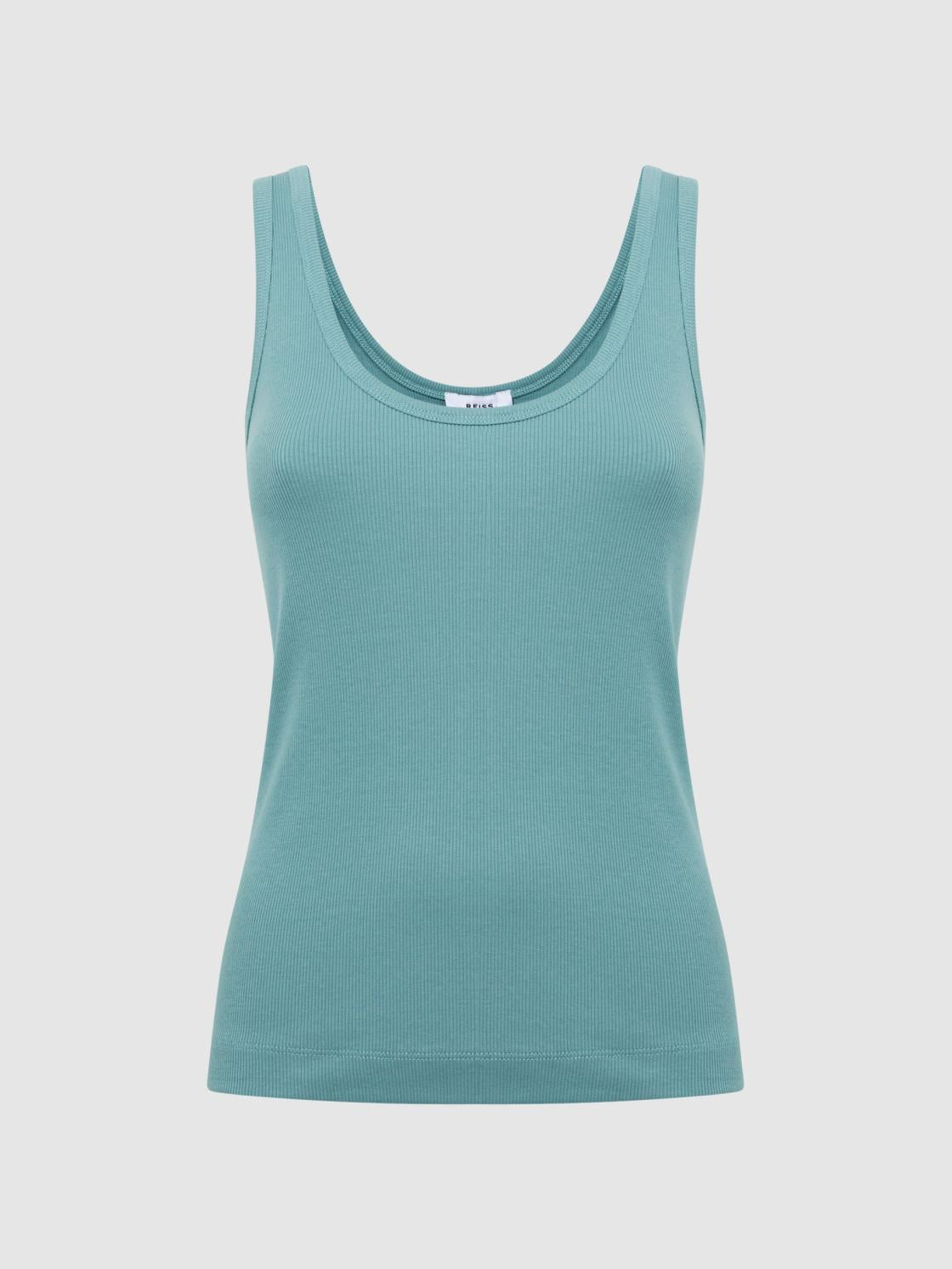 Reiss Tops | Violet Scoop Neck Ribbed Jersey Vest Top Aqua - Women
