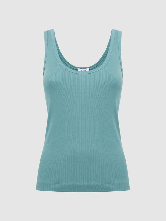 Reiss Tops | Violet Scoop Neck Ribbed Jersey Vest Top Aqua - Women