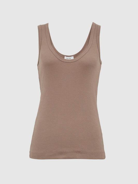 Reiss Tops | Violet Scoop Neck Ribbed Jersey Vest Top Aqua - Women