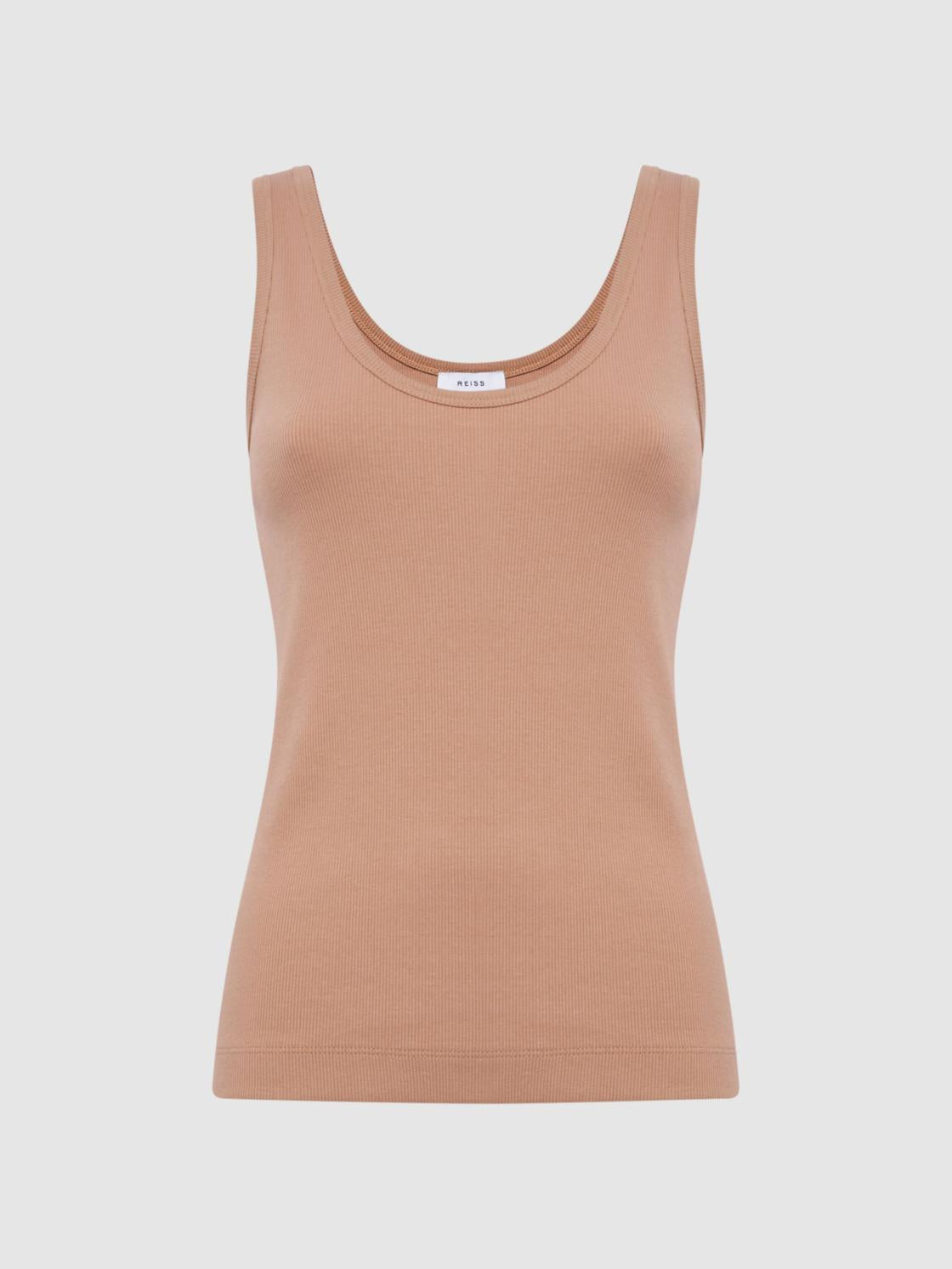 Reiss Tops | Violet Scoop Neck Ribbed Jersey Vest Top Camel - Women