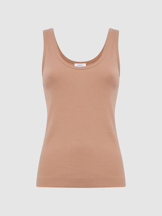 Reiss Tops | Violet Scoop Neck Ribbed Jersey Vest Top Camel - Women