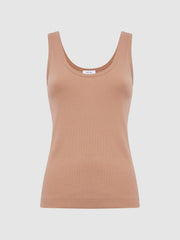 Reiss Tops | Violet Scoop Neck Ribbed Jersey Vest Top Camel - Women