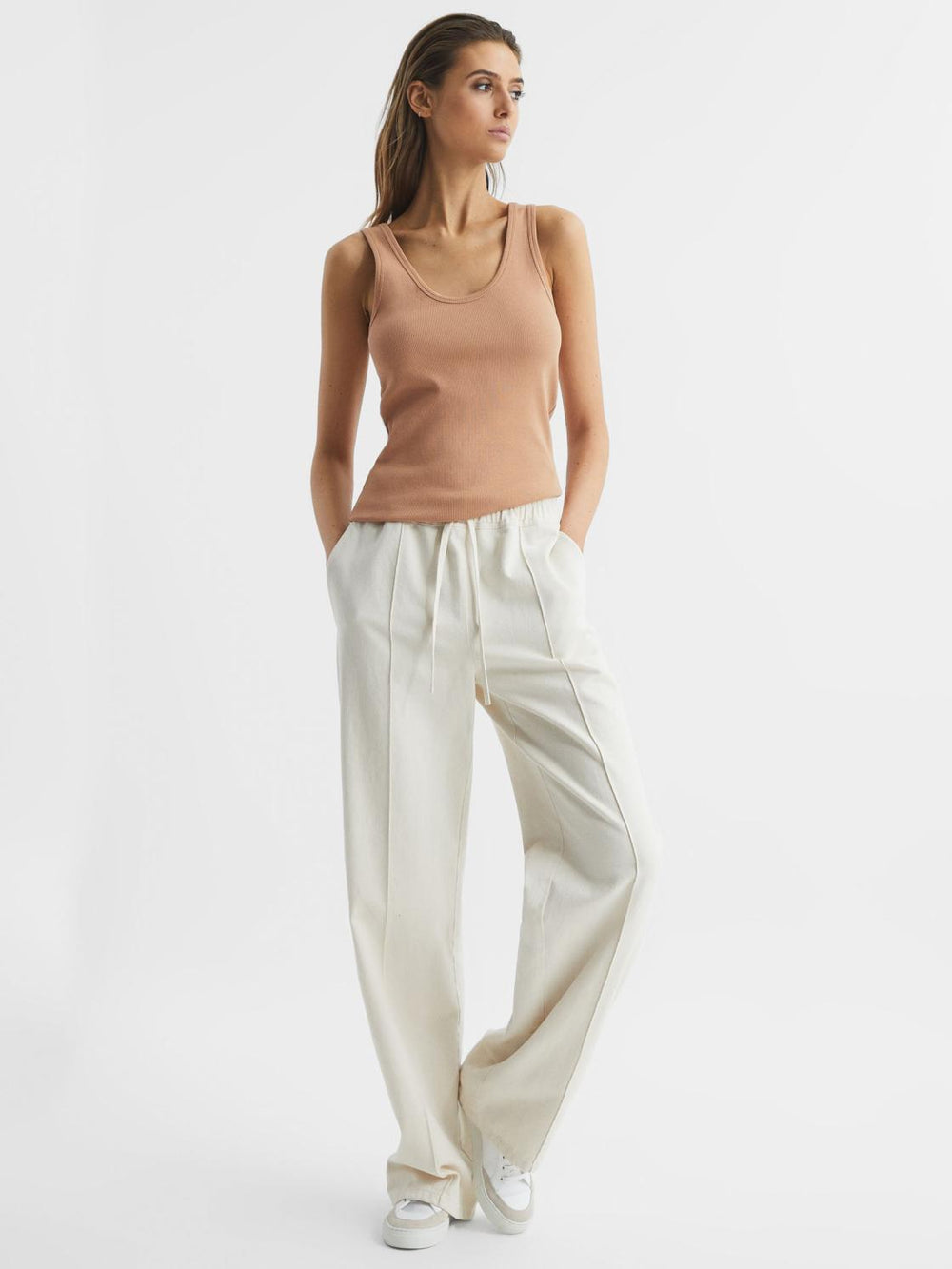 Reiss Tops | Violet Scoop Neck Ribbed Jersey Vest Top Camel - Women