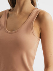 Reiss Tops | Violet Scoop Neck Ribbed Jersey Vest Top Camel - Women