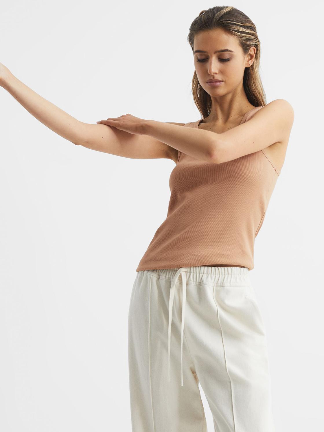 Reiss Tops | Violet Scoop Neck Ribbed Jersey Vest Top Camel - Women