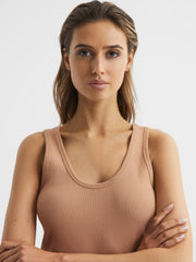 Reiss Tops | Violet Scoop Neck Ribbed Jersey Vest Top Camel - Women