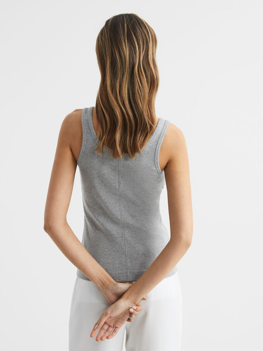 Reiss Tops | Violet Scoop Neck Ribbed Jersey Vest Top Grey Marl - Women