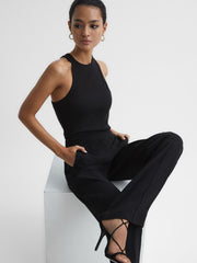 Reiss Tops | Zoe Crew Neck Ribbed Racer Vest Top Black - Women