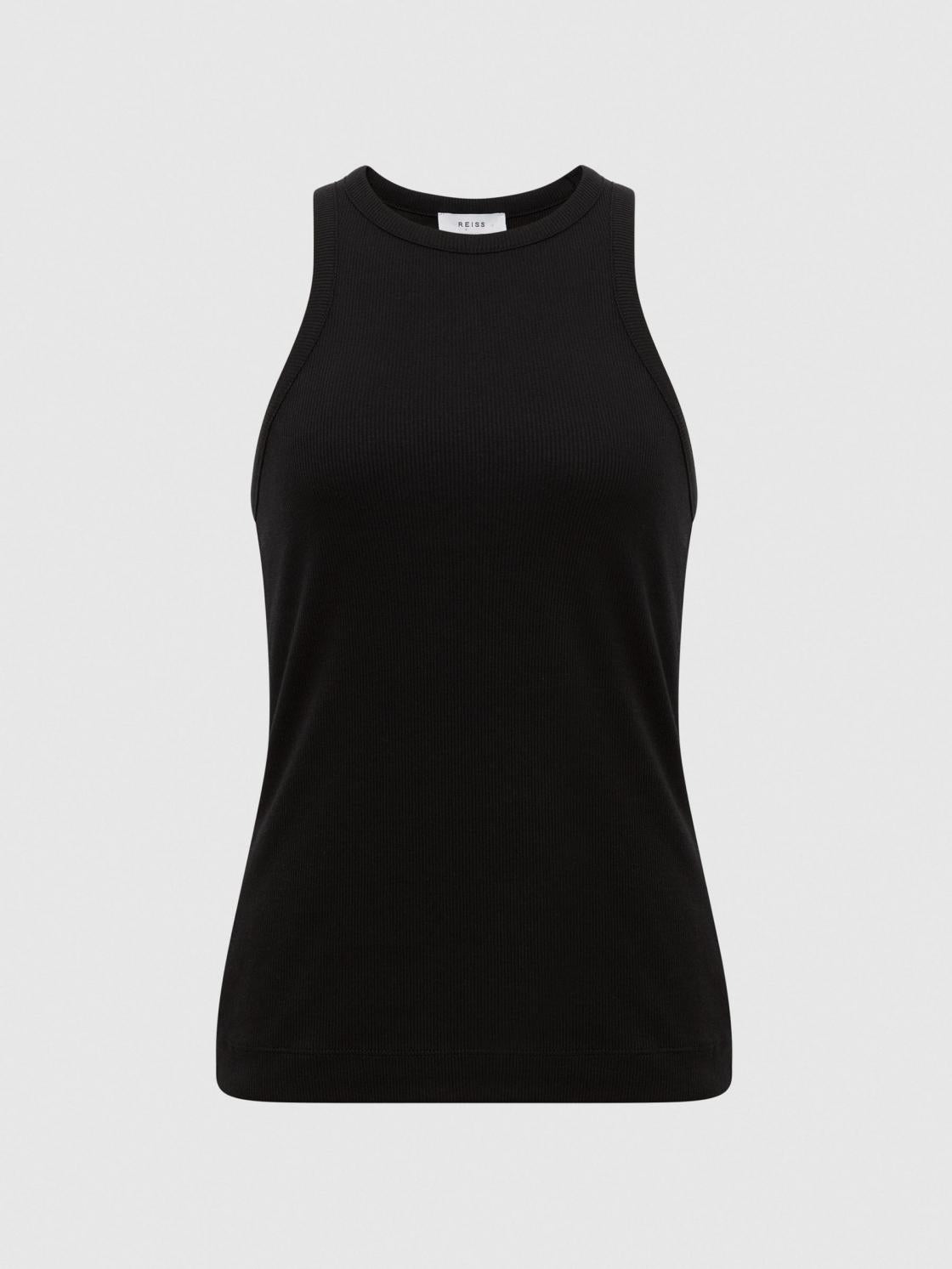 Reiss Tops | Zoe Crew Neck Ribbed Racer Vest Top Black - Women