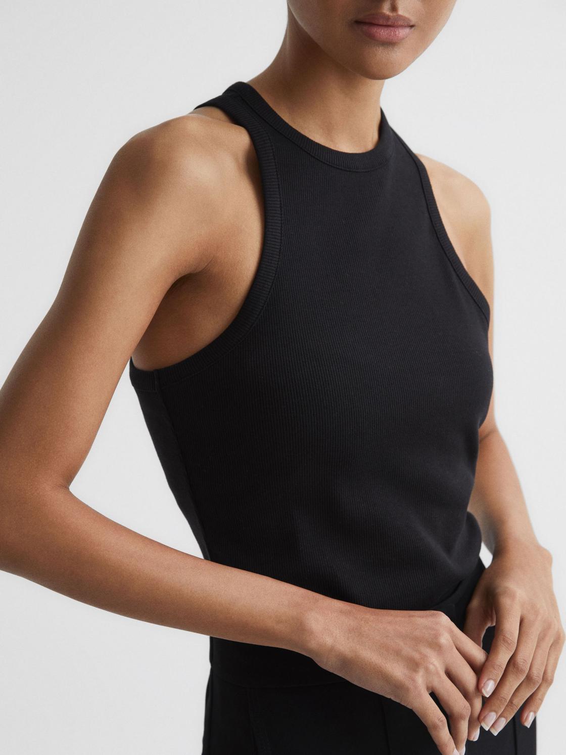Reiss Tops | Zoe Crew Neck Ribbed Racer Vest Top Black - Women
