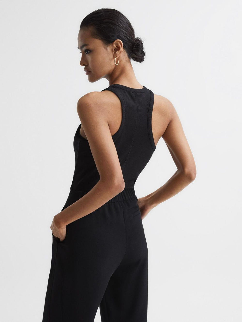 Reiss Tops | Zoe Crew Neck Ribbed Racer Vest Top Black - Women