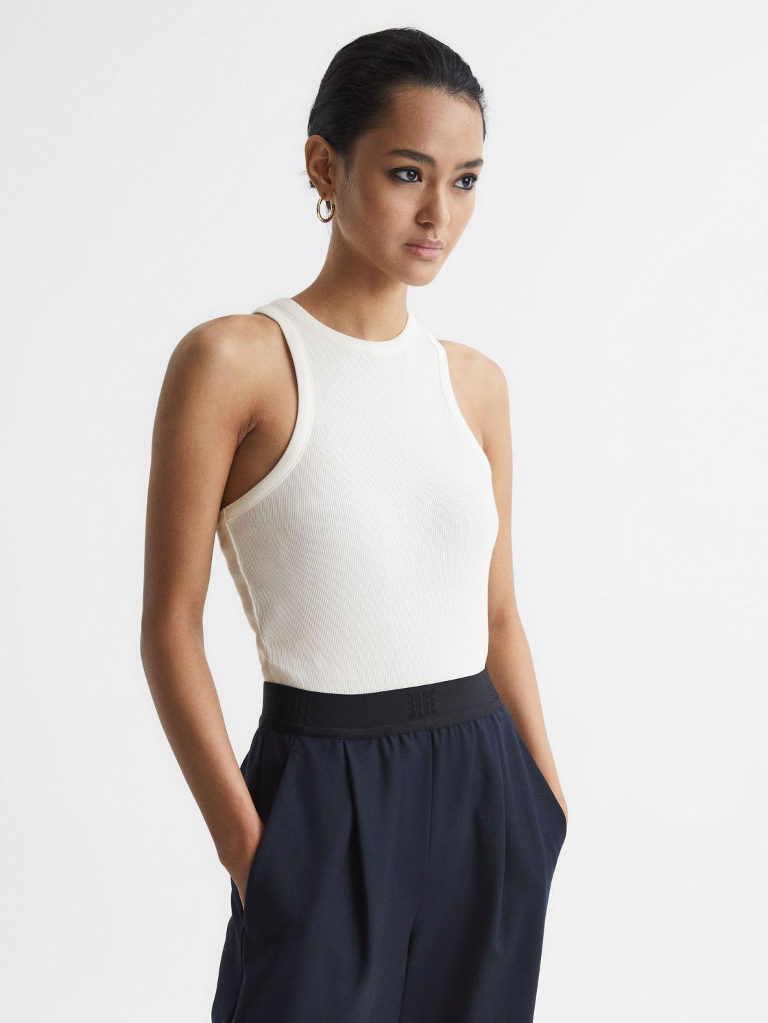 Reiss Tops | Zoe Crew Neck Ribbed Racer Vest Top Black - Women