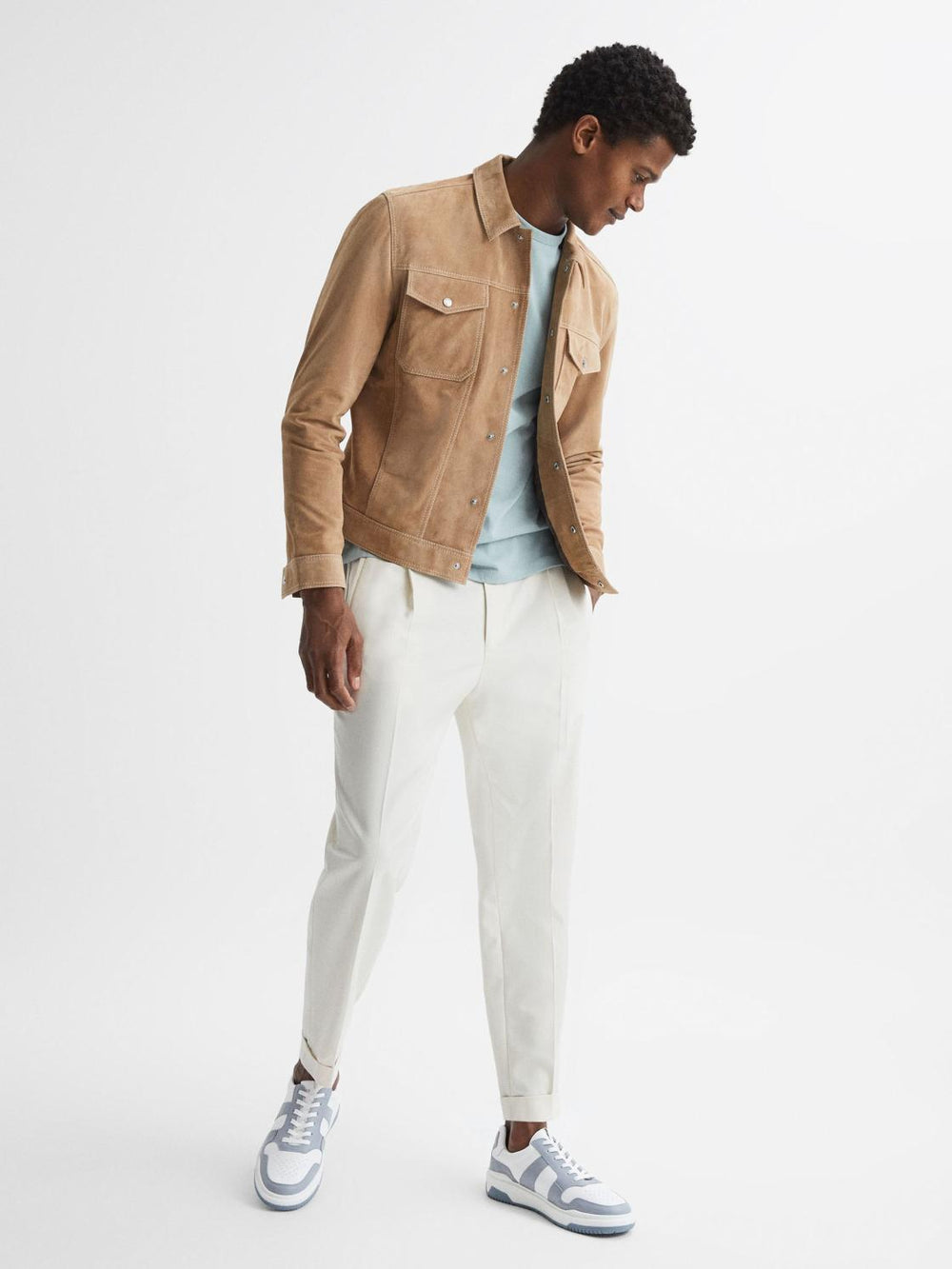 Reiss Trainers | Arlo Low Top Leather Trainers Airforce Blue - Men