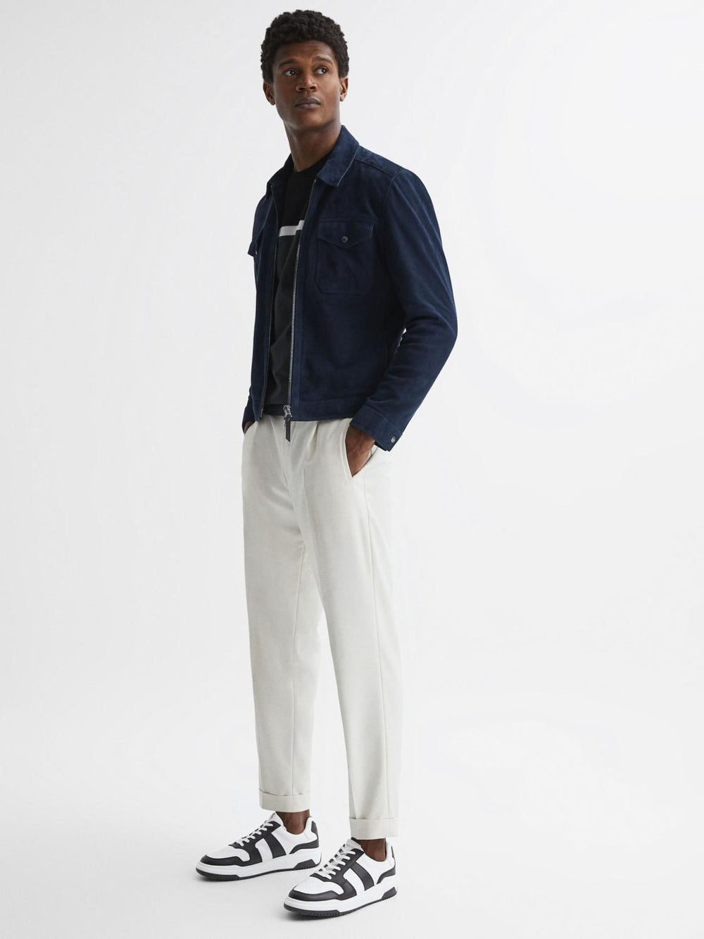 Reiss Trainers | Arlo Low Top Leather Trainers Airforce Blue - Men