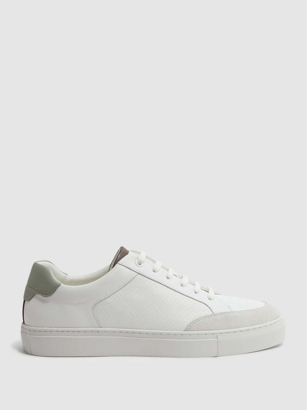 Reiss Trainers | Ashley Perf Leather Contrast Sole Trainers White/sage - Men
