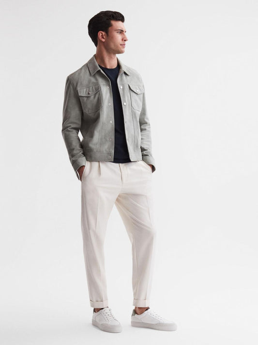 Reiss Trainers | Ashley Perf Leather Contrast Sole Trainers White/sage - Men