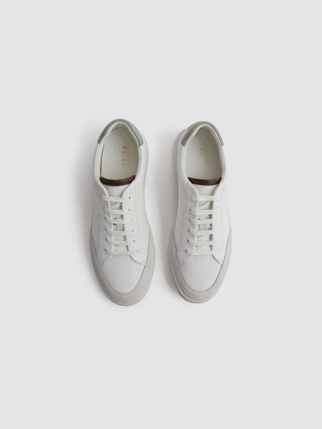 Reiss Trainers | Ashley Perf Leather Contrast Sole Trainers White/sage - Men