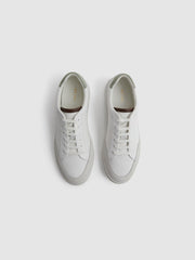 Reiss Trainers | Ashley Perf Leather Contrast Sole Trainers White/sage - Men