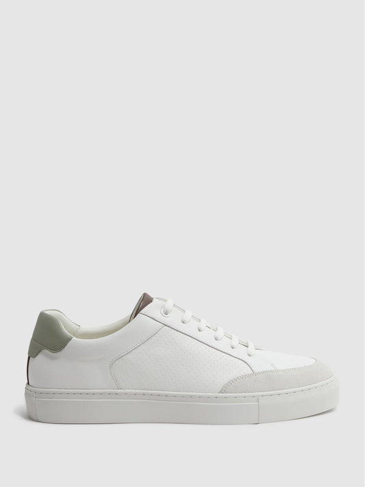 Reiss Trainers | Ashley Perf Leather Contrast Sole Trainers White/sage - Men
