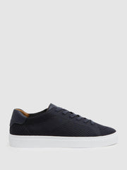 Reiss Trainers | Finley Knit Knit Leather Low Top Trainers Navy - Men