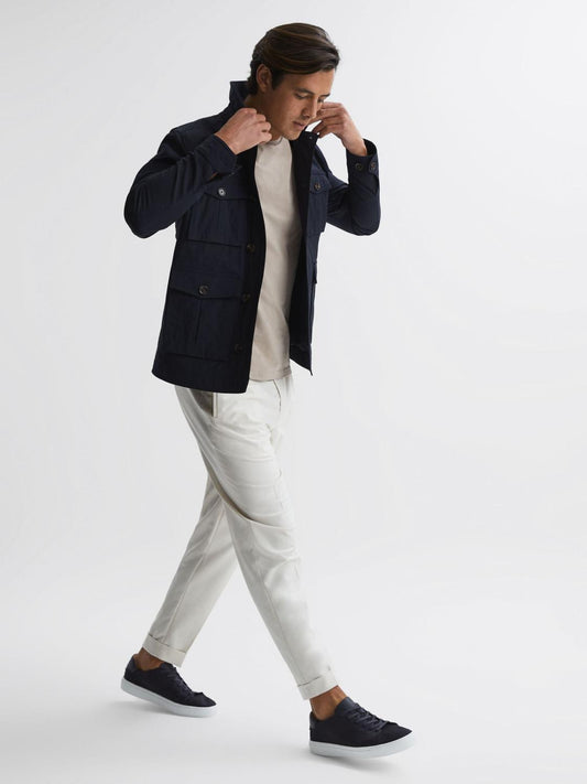 Reiss Trainers | Finley Knit Knit Leather Low Top Trainers Navy - Men