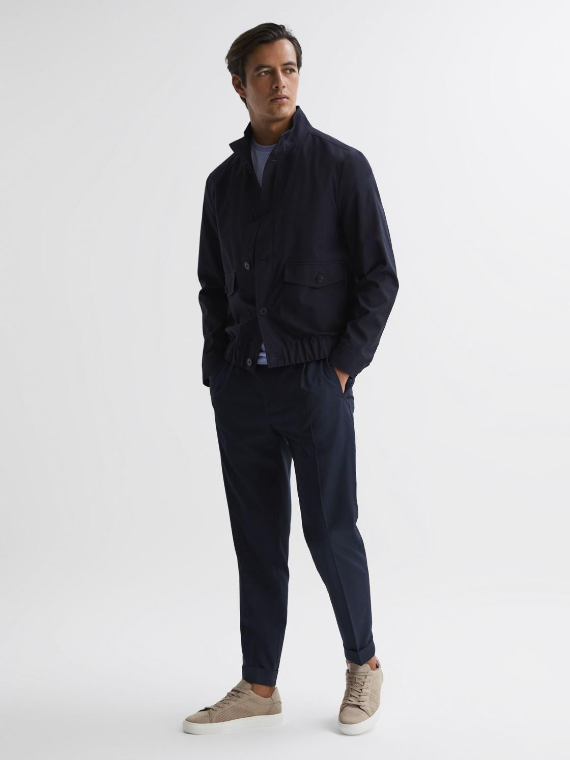 Reiss Trainers | Finley Knit Knit Leather Low Top Trainers Navy - Men