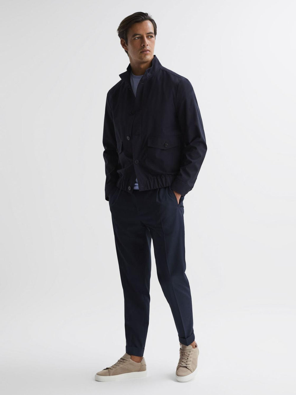 Reiss Trainers | Finley Knit Knit Leather Low Top Trainers Navy - Men