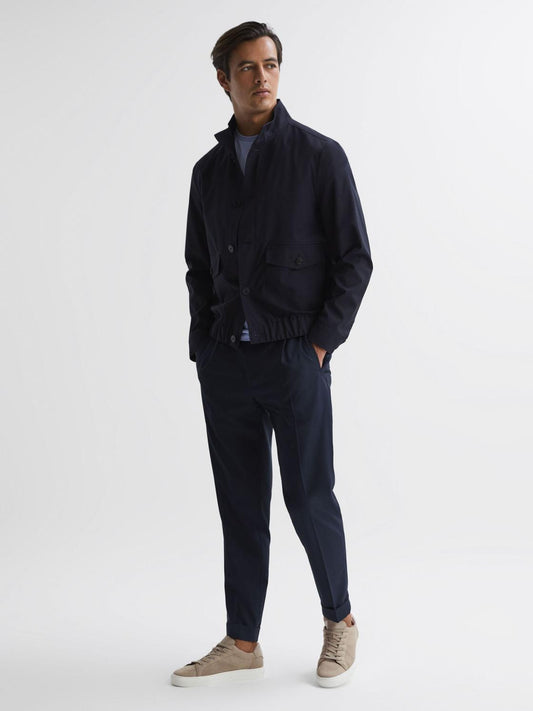 Reiss Trainers | Finley Knit Knit Leather Low Top Trainers Navy - Men