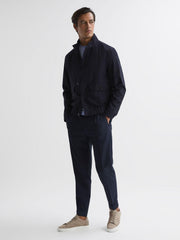 Reiss Trainers | Finley Knit Knit Leather Low Top Trainers Navy - Men