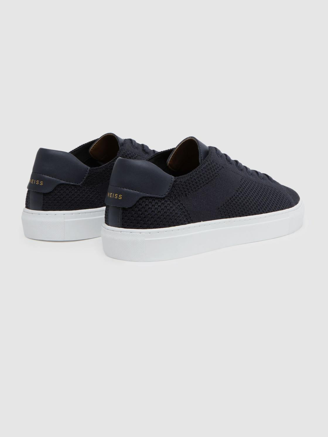 Reiss Trainers | Finley Knit Knit Leather Low Top Trainers Navy - Men